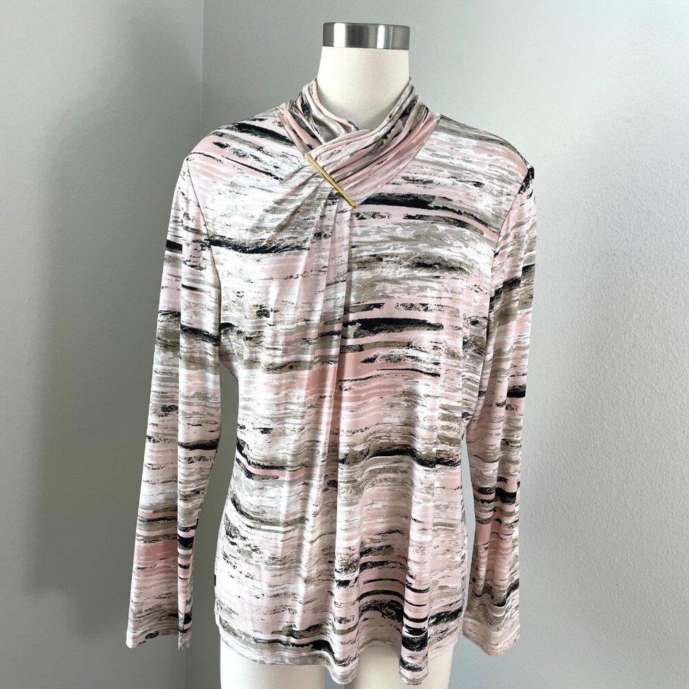 Calvin Klein Womans XL Blouse Shirt Long Sleeve Stretch Top Stretch